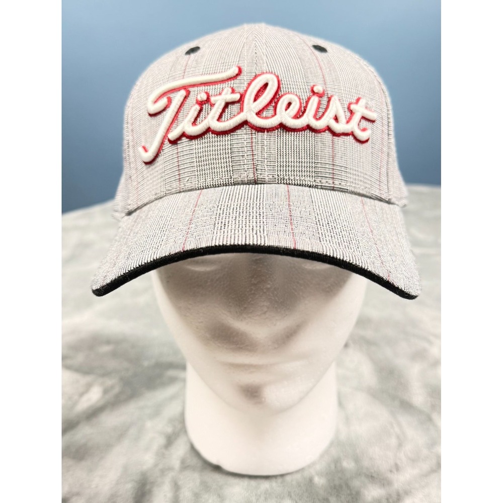 Titleist Golf Hat Mens Gray Plaid Red Adjustable Strapback Cap